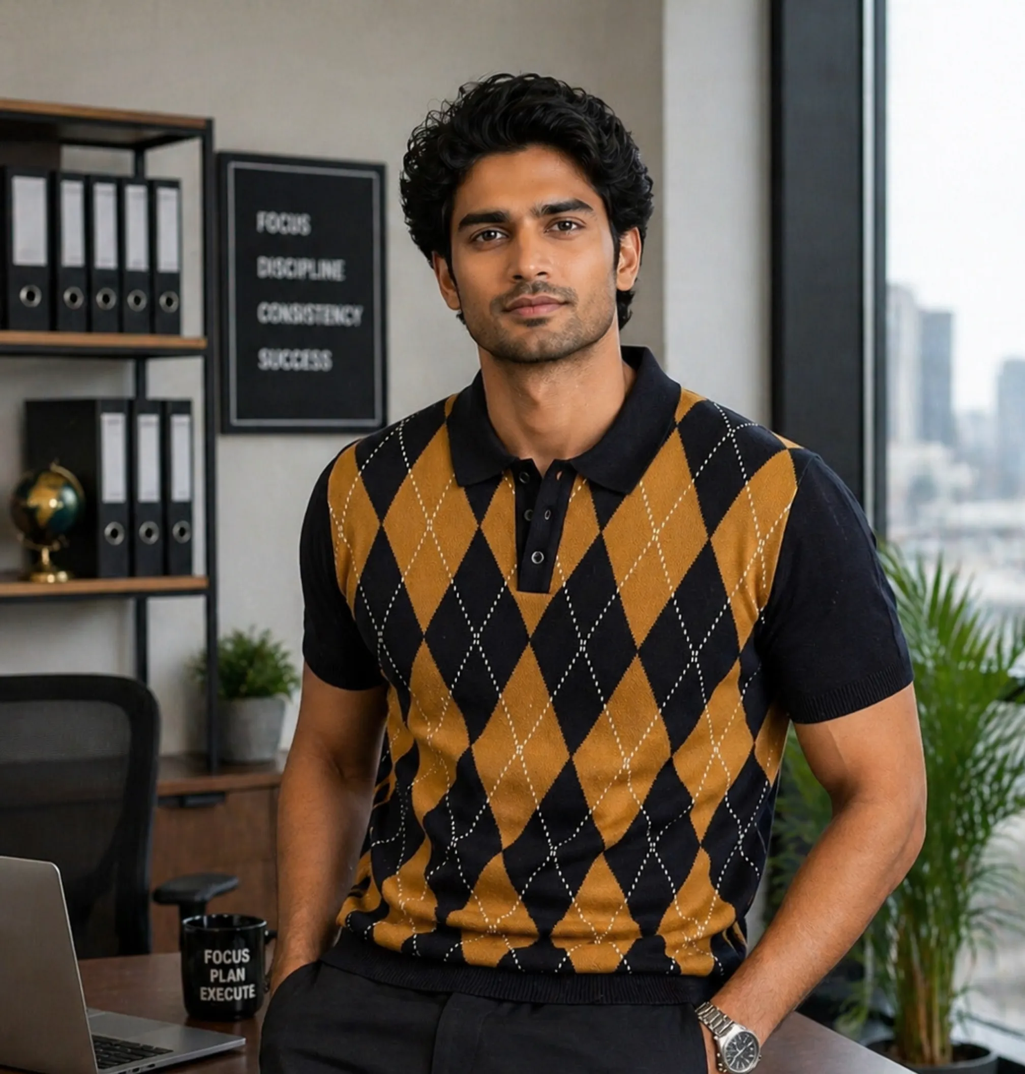 Argyle Polo · Mustard