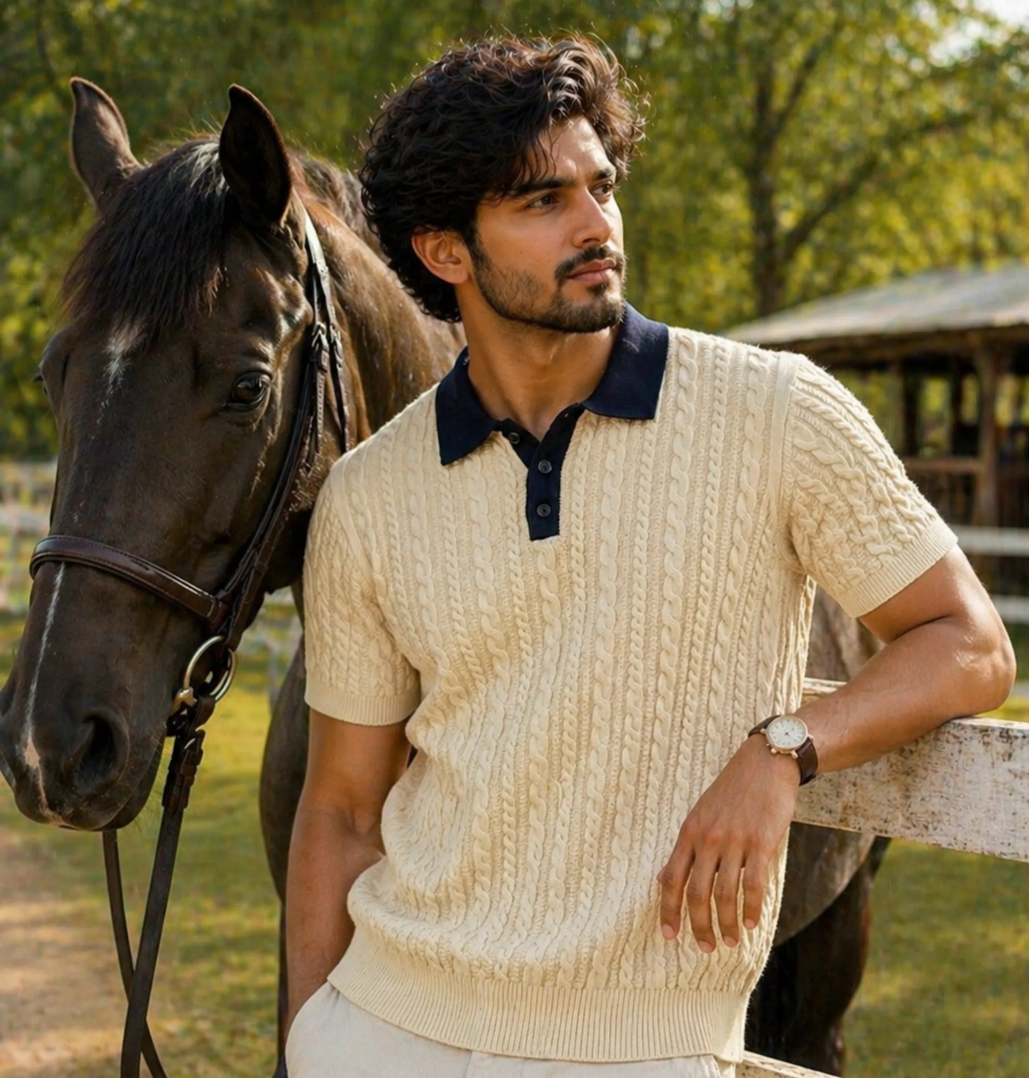 Cable Knit Polo · Cream