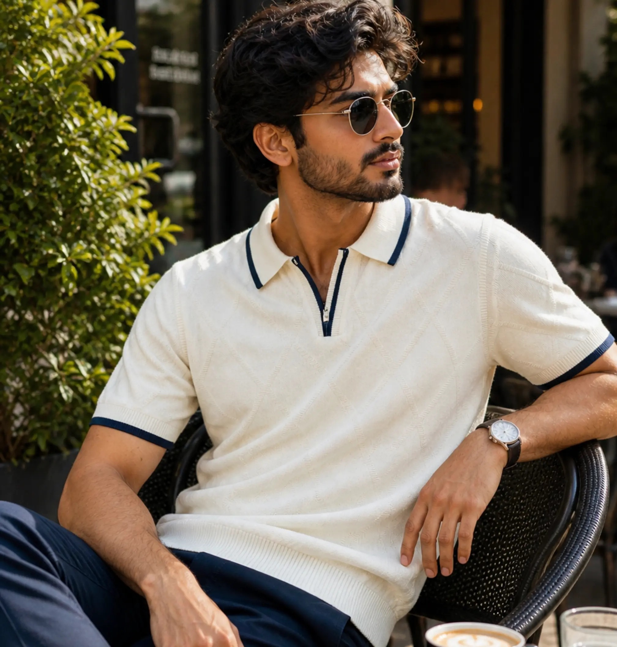 Trim Knit Polo · Cream