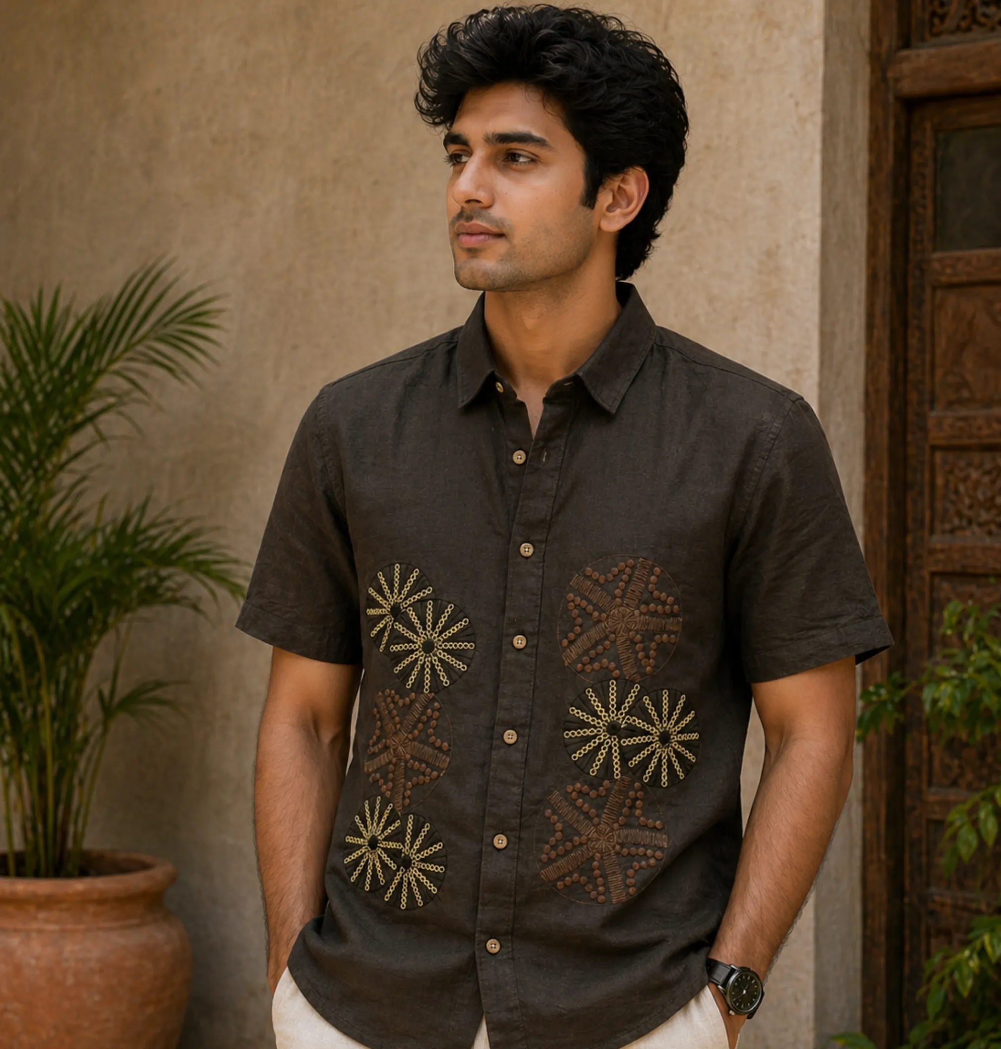 Star Embroidered Shirt · Charcoal