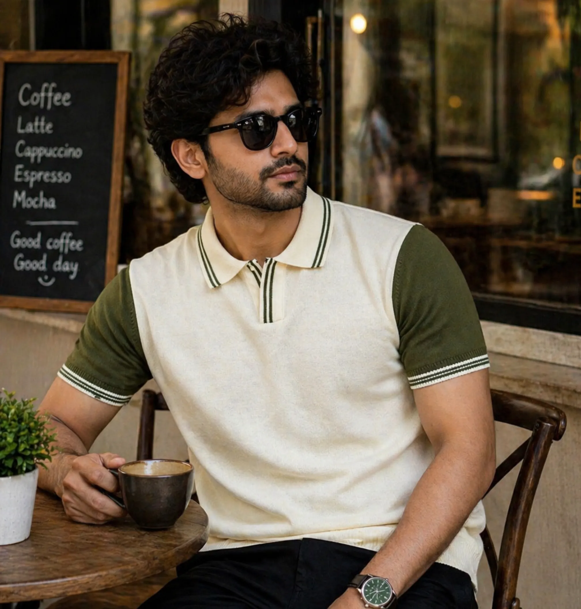 Ribbed Trim Polo · Olive