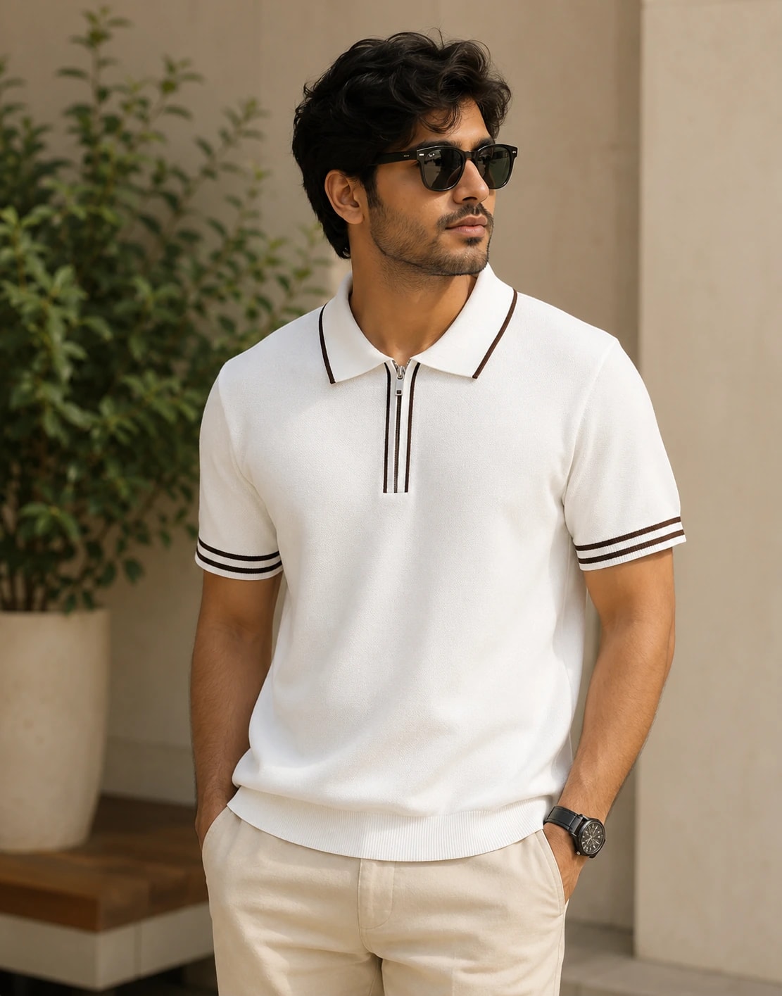Zip Knit Polo · White